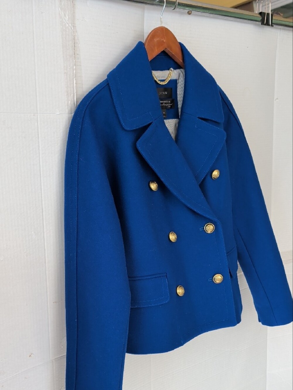 J. Crew Royal Blue Double-Breasted Pea Coat  Gold Buttons SZ 8 Formal Chic - Picture 3 of 15